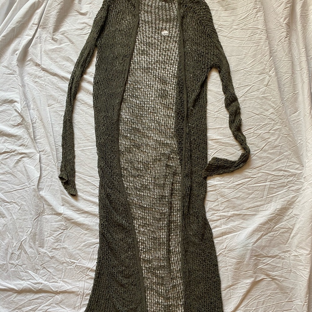 Green knitted long cardigan